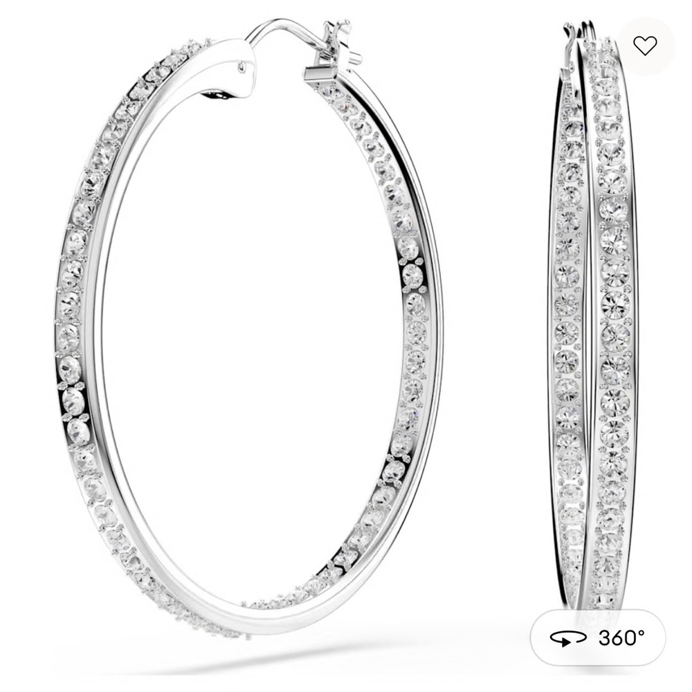 Swarovski Crystal Sommerset Hoop Earrings. Rhodium plated. Crystal pavé stones